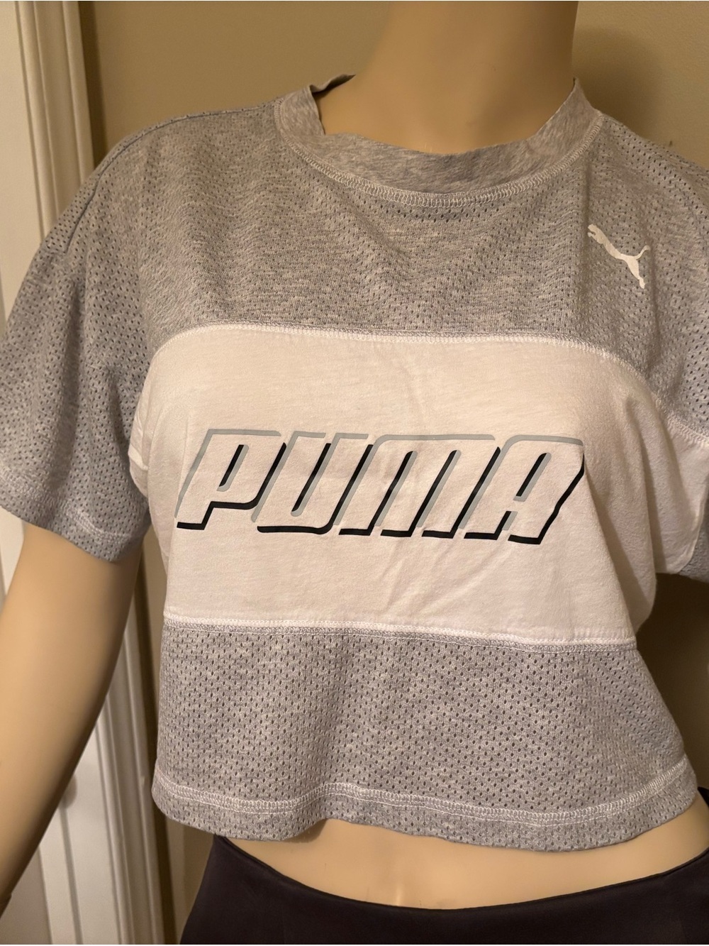 Puma Gray & White Cropped Logo Tee